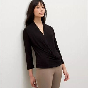 M.M. LaFleur Women's Black Deneuve Faux Wrap Top Size Large